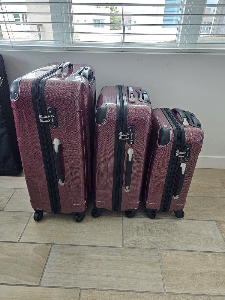 3-Piece Calvin Klein Luggage Set - Red Bromley Series Hardside