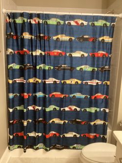 Shower curtain and coordinating picture for kids bathroom