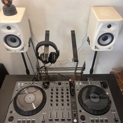 Pioneer DDj FLX6 With DM-50D-BT Speaker/Monitors, Dj Stand Speaker Stand, And Carrying Case With Hardcover
