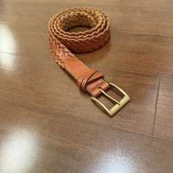 Men's Vintage Brown Braided Leather Belt with solid Brass Buckle