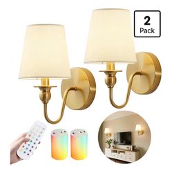 MUST GO ASAP! 2 Wireless Gold Wall Sconces with Remotes – New – $49