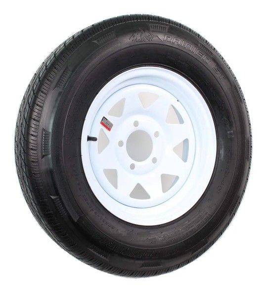 eCustomrim Radial Trailer Tire On Rim ST205/75R14 Load Range D 14" 5 Lug Spoke White Wheel
