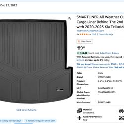 All Weather Custom Fit Black Cargo Liner 2020-2023 Kia Telluride
