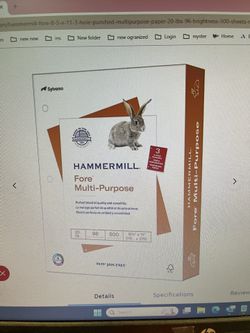 Hammer mill Fire 8.5” By 11’ 3 Hole Pinched Multipurpose Paper 20 Lbs 7 Rams 500 Sheets Per Rams 