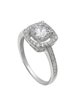 (Shipped Only) Sterling Silver CZ Halo Engagement Ring