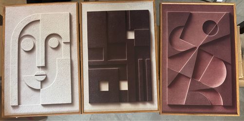 (Set of 3) 3D textured canvas face wall art
