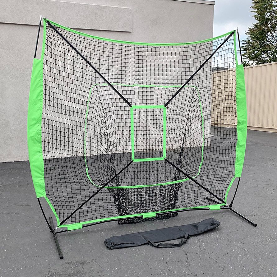 $45 (Brand New) Baseball & softball practice hitting & pitching 7x7’ net with bow frame, carry bag 