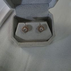 Dayyani 20 Pointer Center Diamond Earrings With Two Row Diamond Border