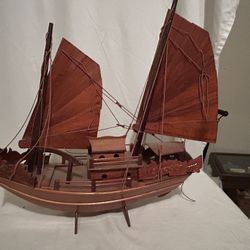 Wood Chinese Junk Boat 16 Inch’s Tall By 17 Long  By 5 Wide 