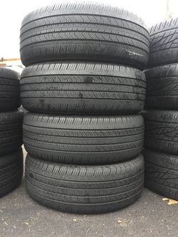 215/55/17 Michelin primacy set of used tires in great condition 65-70% tread 225$ for 4 . Installation balance and alignment available. Road force b