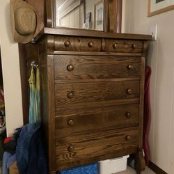 Antique Wood Wheeled Dresser