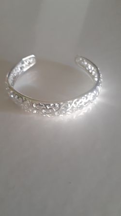 Silver Etched Bangle Bracelet