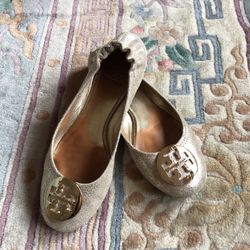 Gold Leather Tory Burch Ballet Flats Size 8