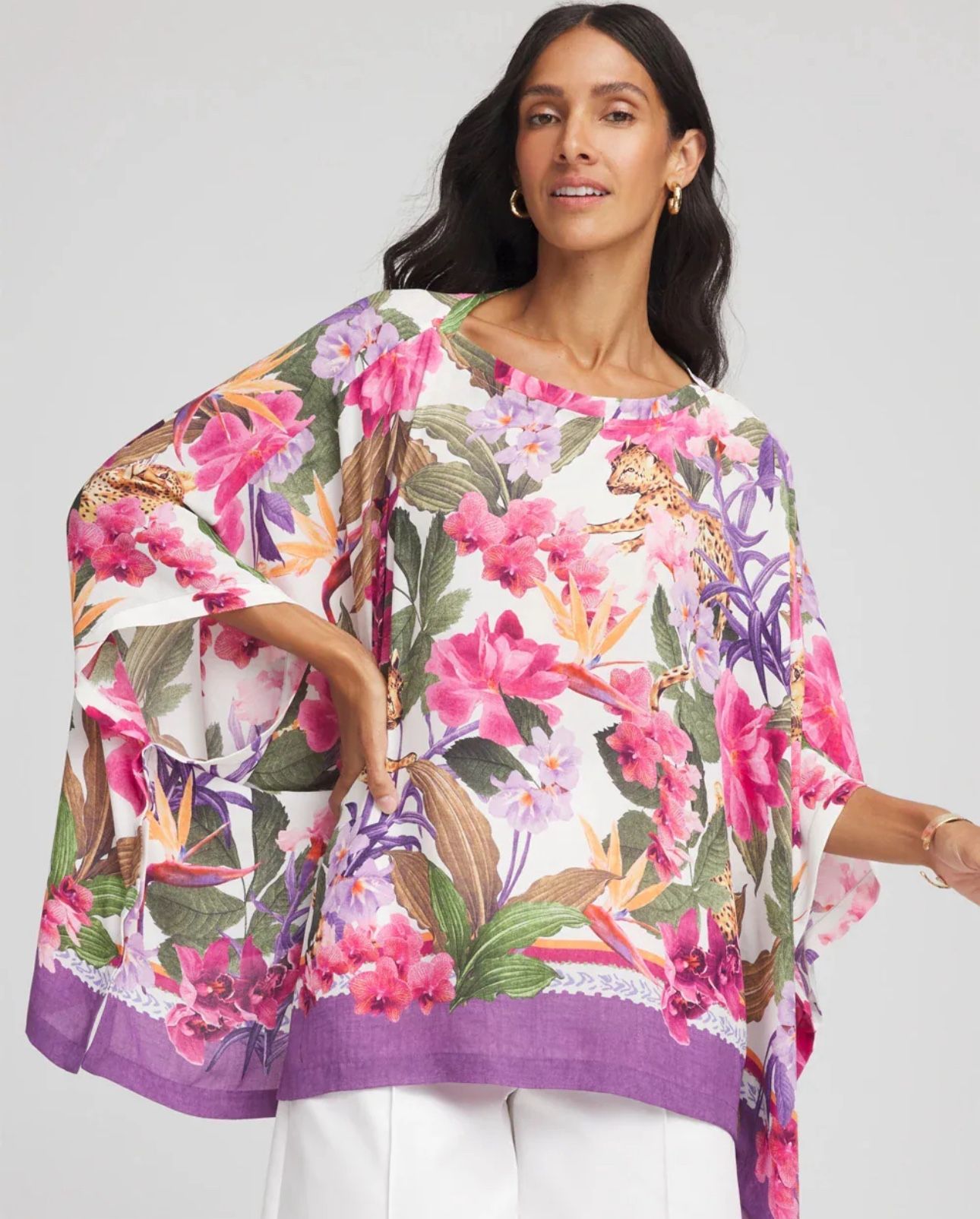 Chico’s Floral-Print Poncho Size L/ XL