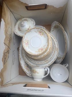 Vintage Floral Gold Trim Porcelain Dinnerware Set