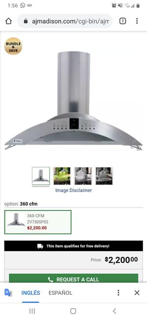 Photo Im sell my Monogram 36 Inch Wall Mount Chimney Range Hood with Internal Blower, 4-Speed Fan, Halogen Lamps, Electronic Push Button Controls