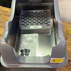 Stainless Steel Cat Litter Box with Lid, XL Extra Large Litter Box for Big Cats, High Sided Kitty Metal Pan with Pedal Filter and Scoop, Non-Sticky&An