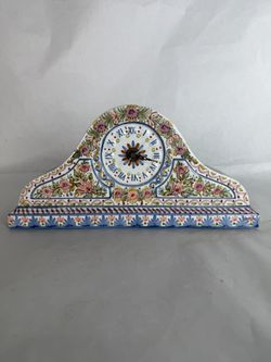 Hand signed hand-painted Delft polychrome miniature ceramic mantel clock Sicilian European design