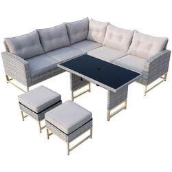 Patio Furniture sets outdoor sectional sofa Rattan wicker sofa table ottoman- Brown Color (check last picture for color)