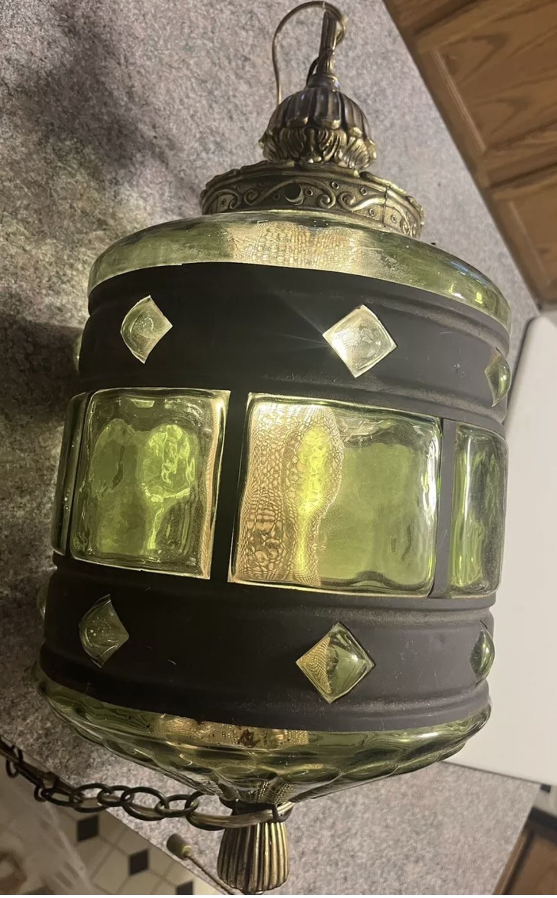 Fantastic Vintage MCM Swag Hanging Light Lamp From The 70's Green.