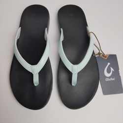 OLUKAI Puawe Women's Size 10 Water-Friendly Flip-Flop Slides Sea Glass Green