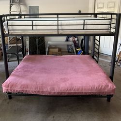 Metal bunkbed with twin Tempur-Pedic mattress over full/double futon, everything included! $400 OBO