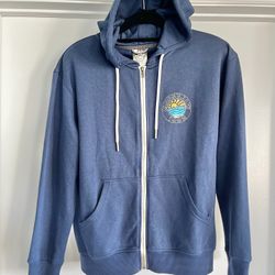 Moosejaw Hoodie Mens M Blue Pullover Sweatshirt Long Sleeve Graphic Full Zipper