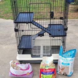 Bunny Cage, food and bedding