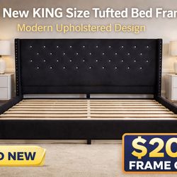Luxury Tufted Bed Frame Set – Upholstered Headboard w/ Panels (Modern Style)
