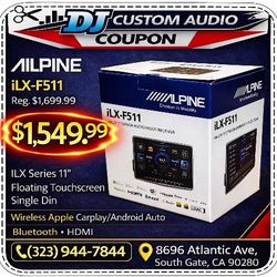 Alpine ILX Series Single Din 11" Touchscreen Stereo Wireless Apple Carplay Android Auto Bluetooth USB HDMI ILX-F511 🚨 Payment Options Available 🚨