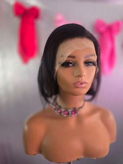 Human hair wig bob  lacefront. Natural black  10"