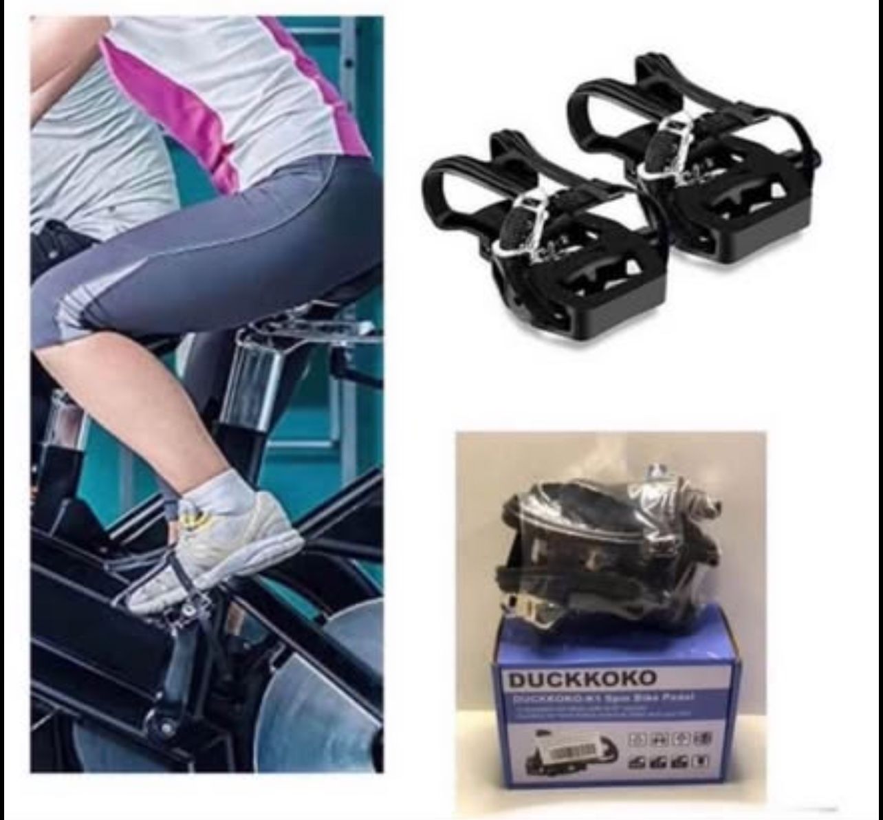 Brandnew Spin Bike Pedals for Exercise with Toe Clips and Straps.