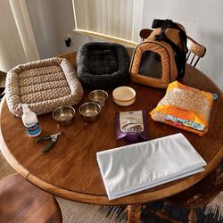 Small Pet Misc Beds Bowls (Pet Carrier Sold X)