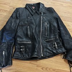 Mens Leather Jacket Biker w/ Tassels  Size 14 - Made In Great Britain 80s