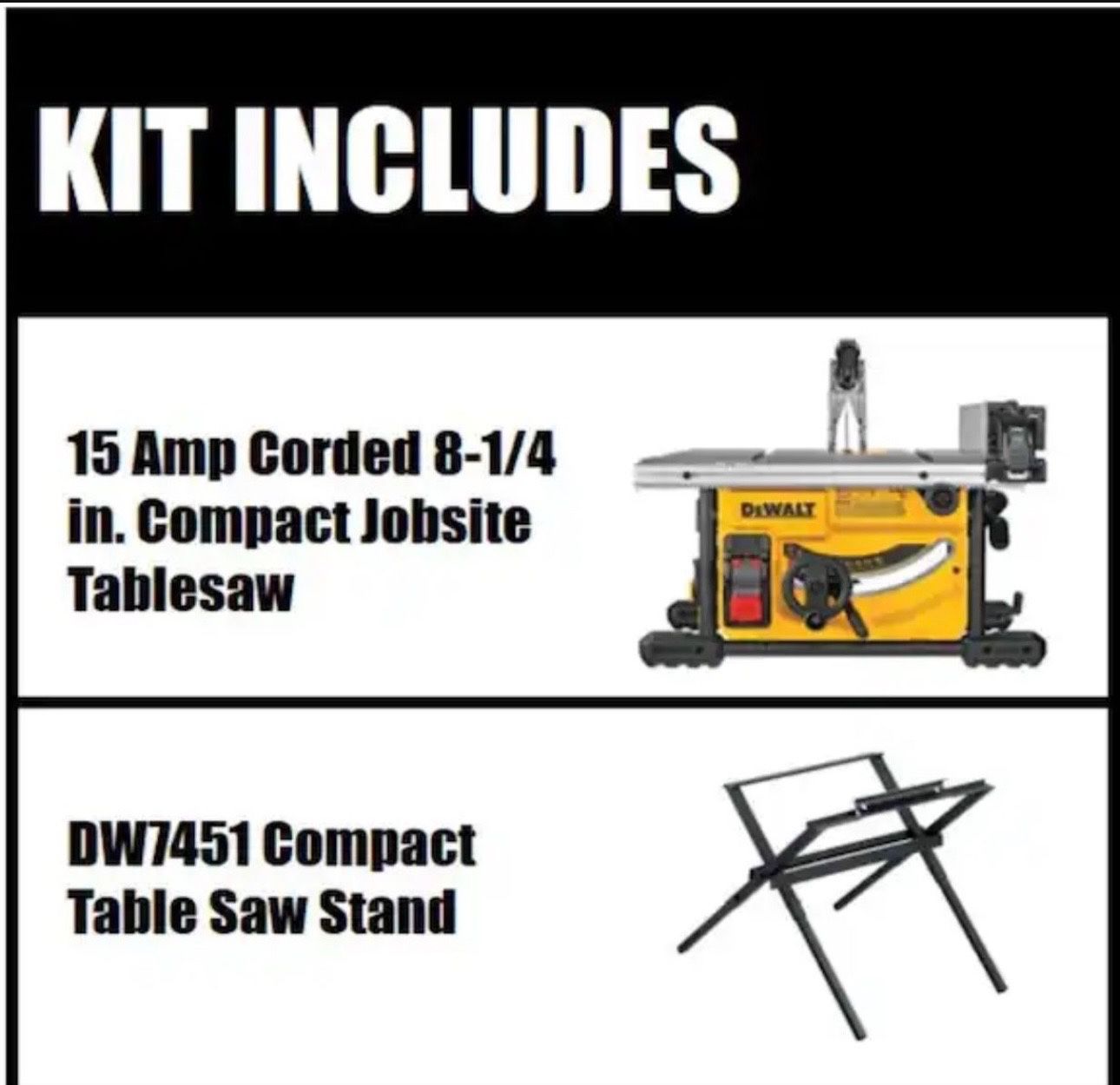 DEWALT 15 Amp Corded 8-1/4 in. Compact Jobsite Tablesaw with Compact Table Saw Stand