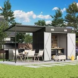 🟢6x4FT Storage Shed and Hardtop Gazebo Combo 12x4FT Metal 