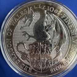 2018 10oz GREAT BRITISH QUEEN’S BEAST RED DRAGON SILVER COIN 