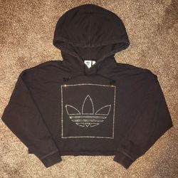 Black Adidas Crop Hoodie w/ Rhinestone Logo
