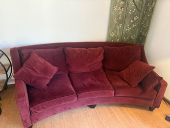 Curved Burgundy Velvet 3-Seat Sofa