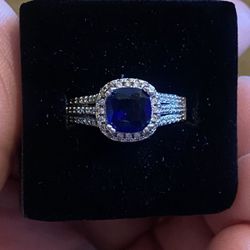 Brand New 925 Marked Sterling Silver Saphire Blue Stone Ring  (possibly Simulated Stone) 