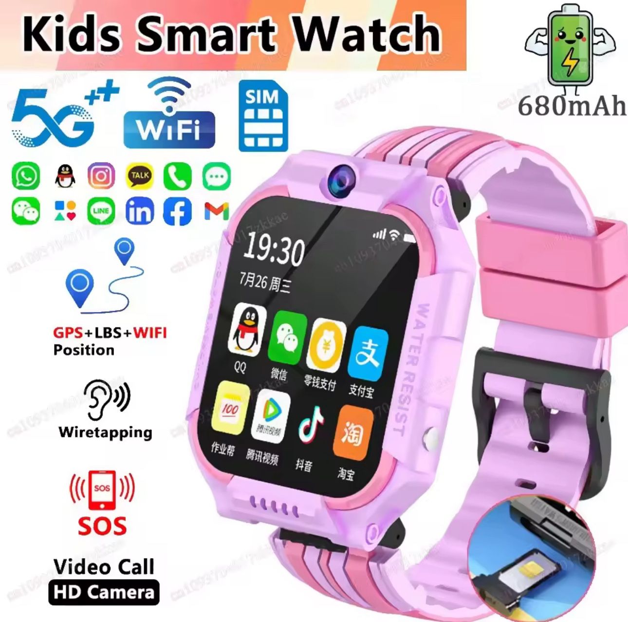 New Kids 5G Smart Watch SOS GPS+BDS/GLONASS Location Phone Call Camera Child Smartwatch 1.83 Inch WIFI Waterproof For Watch Gift