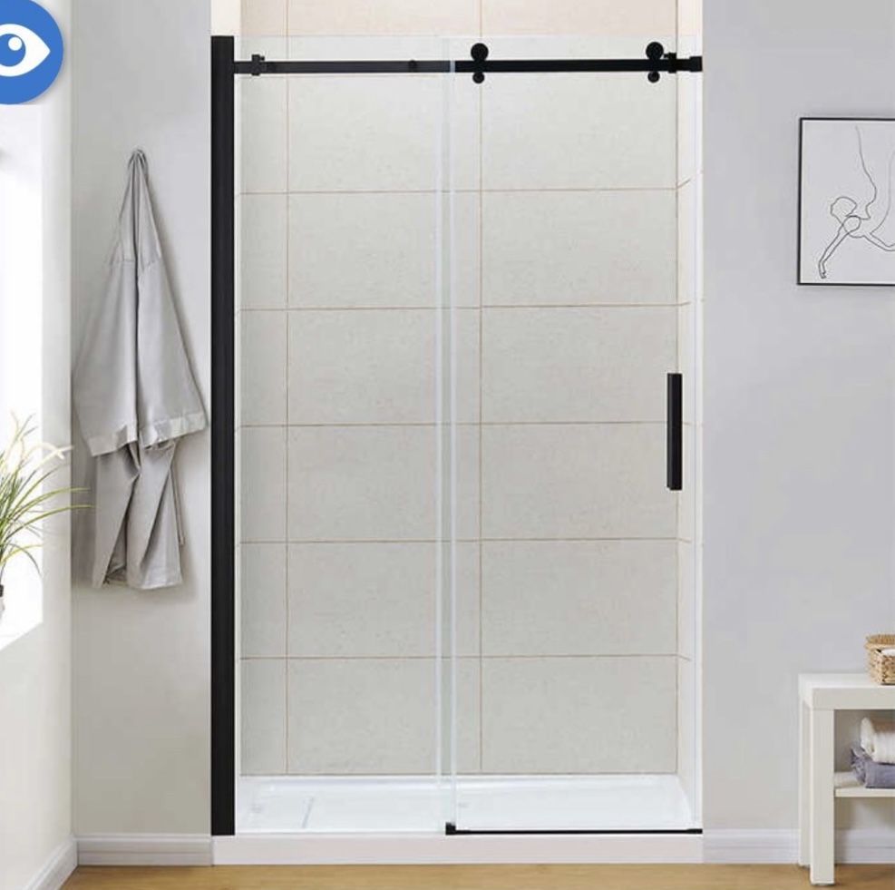OVE Decors Kelsey Tempered Glass Shower Door, Matte Black 72”X 76” for