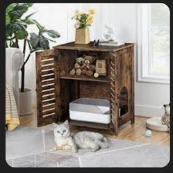 24" Wide X 29.5" High - Rustic Brown Engineered Solid Wood Cat Litter Box Enclosure with Louvered Doors and Side Entrance - Used But Works Perfectly!