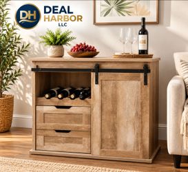 Farmhouse Bar Cabinet with Sliding Barn Door