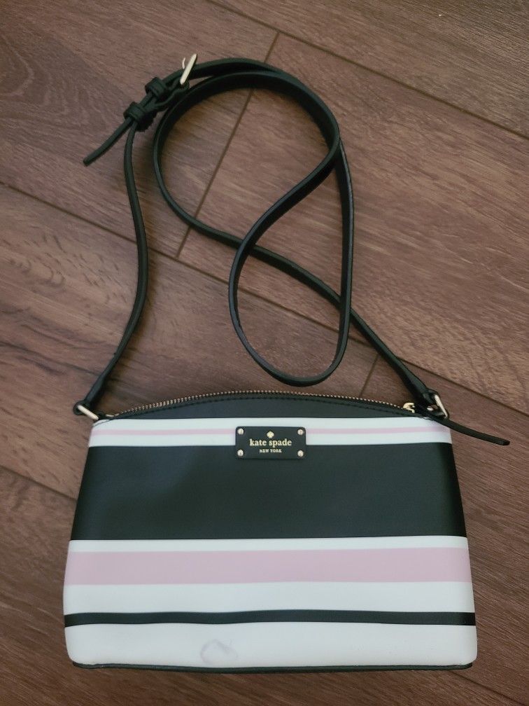 Kate Spade Grove Street Crossbody Bag Purse Striped Leather Black Pink