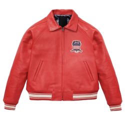Red Varsity Leather Jacket (Men’s XXL)
