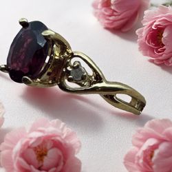 Vintage Lind 14K HGE Garnet & Cz Diamond Ring Symbol Of Love, Passion & Strength