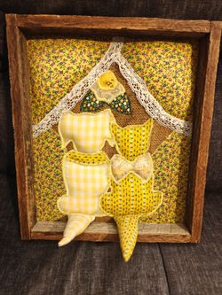 Framed handmade quilted 3D art wall hanging