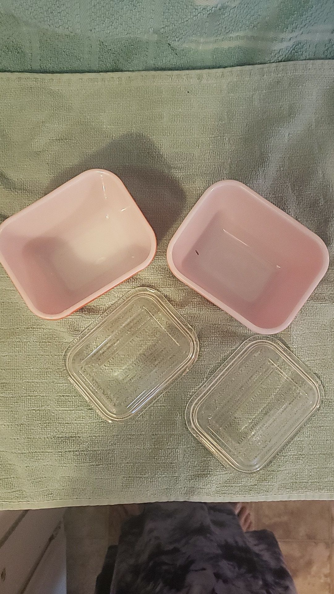 Pyrex red condiment dishes