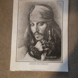 LITHOGRAPH DRAWING OF JOHNNY DEPP BY ALLEN DAVIDSON
